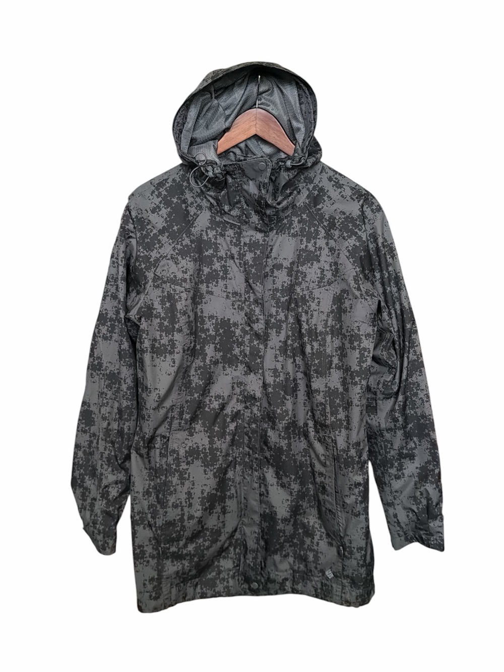 Columbia Omni Tech camo‎ rain jacket coat size large black gray outdoors camping